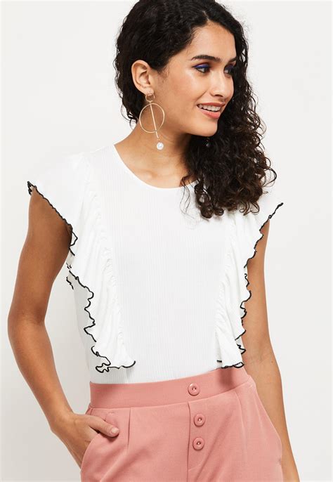 Buy Women Ribbed Ruffled Cap Sleeve Top Online at just Rs. 899.0 ...