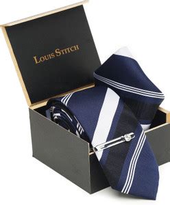 LOUIS STITCH Lined Blue Italian Silk Necktie Set With Pocket Square ...