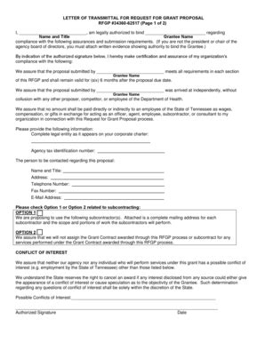 Fillable Online tennessee LETTER OF TRANSMITTAL FOR REQUEST FOR GRANT ...