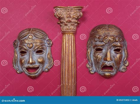 Masks of the Greek theater stock image. Image of design - 85372453