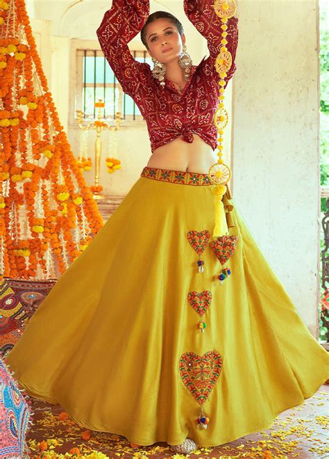 2 Pc Maroon Readymade Silk Lehenga Set