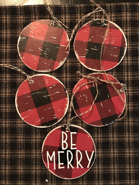 Buffalo Plaid Christmas Ornaments | Rustic Holiday Decor