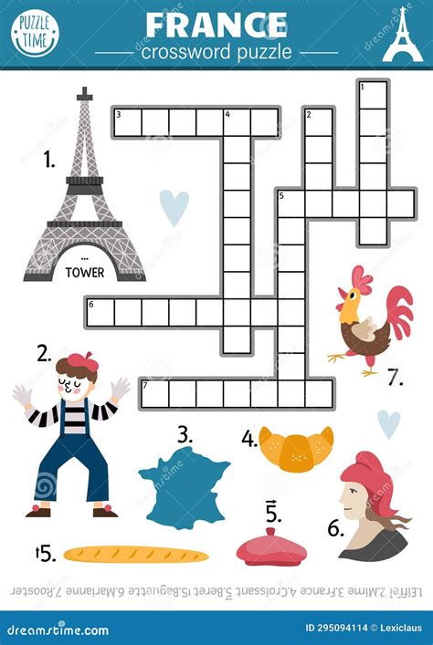 Vector France Crossword Puzzle For Kids. Simple French Quiz For ...