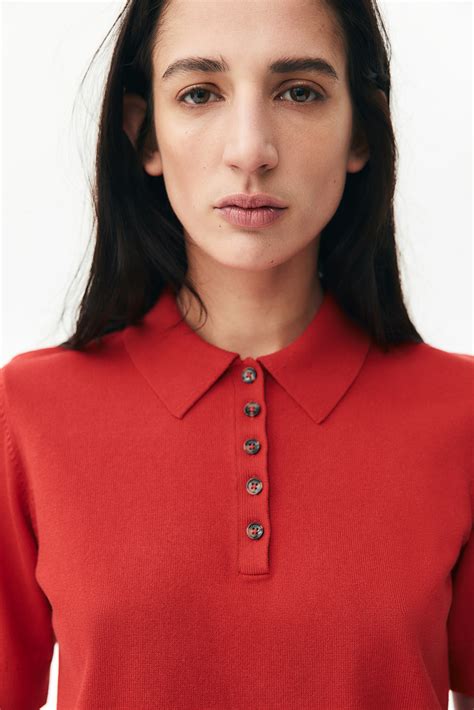 Fine-Knit Polo Shirt - Red - Ladies | H&M US