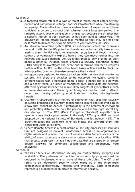 Cyber security may 2023 answer key - Section- A a. A targeted attack ...