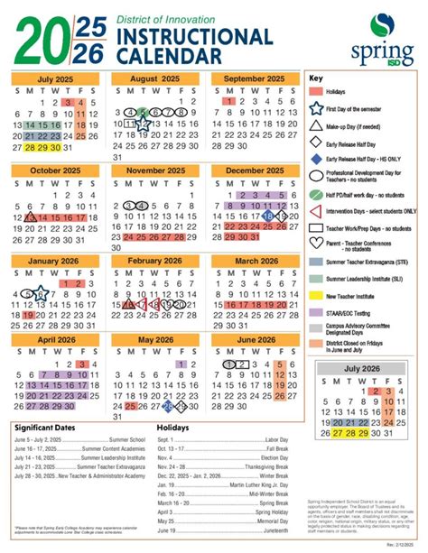 Spring Independent School District Calendar Holidays 2025-2026 - School ...