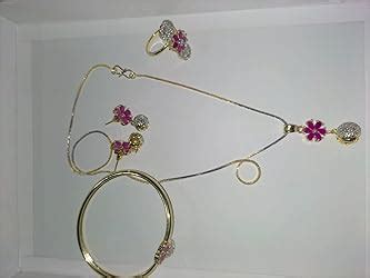 Buy ZENEME Cubic Zirconia Ruby Round Shaped Pendant With Chain Earrings ...