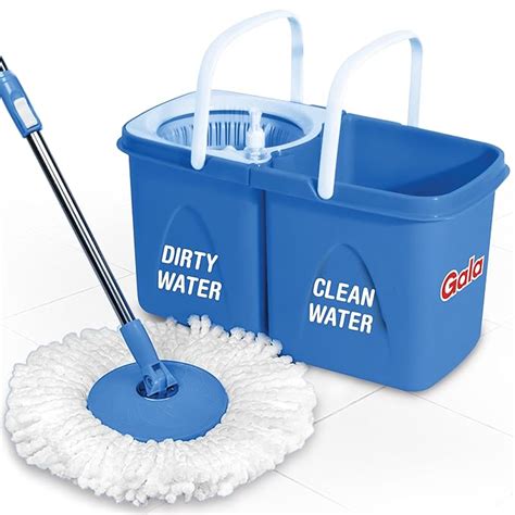 Gala Twin Bucket Spin Mop, 2 Microfiber Refills, Floor Cleaning Mop ...