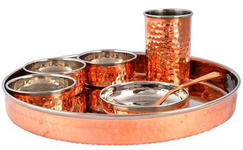 KBB Hammered Classic Copper Steel Thali (Set 7 PC) (7 Pcs Set ;KBB047 ...