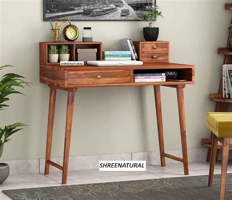 SHREE NATURAL® Solid Sheesham Wood Writing Study Table with 3 Drawer ...