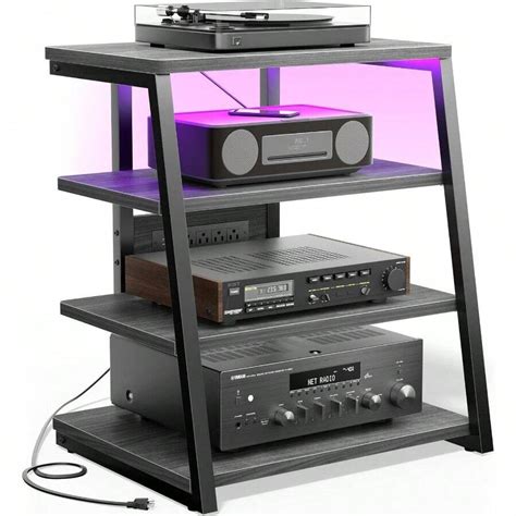 AV Media Stand With Outlets, Media Console With LED Lights, Stereo ...