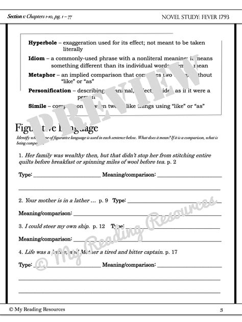 Fever 1793 Student Worksheet Packet - My Reading Resources