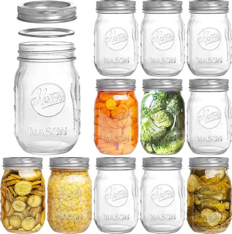 MEETOZ Glass Regular Mouth Mason Jars, 17 oz Clear Glass Jars with ...