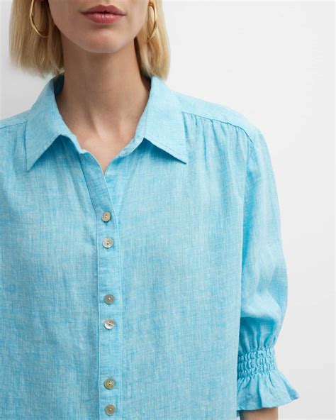 Finley Sirena 3/4-Sleeve Button-Down Linen Shirt | Neiman Marcus