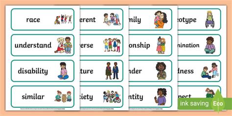 KS1 Diversity Vocabulary Illustrated Key Word Cards - Twinkl