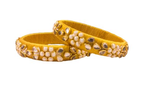 Yaalz Silk Thread Heavy Kundan Stone & Pearl Medium Bangle Pair In ...