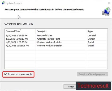 View Restore Points 的图像结果