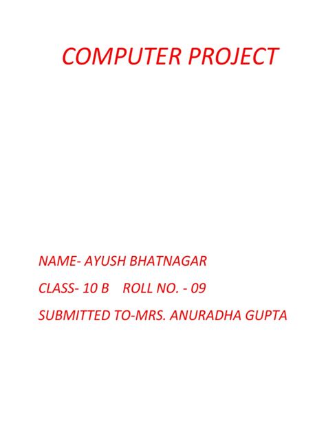 Image result for Computer Class 10 Project Format