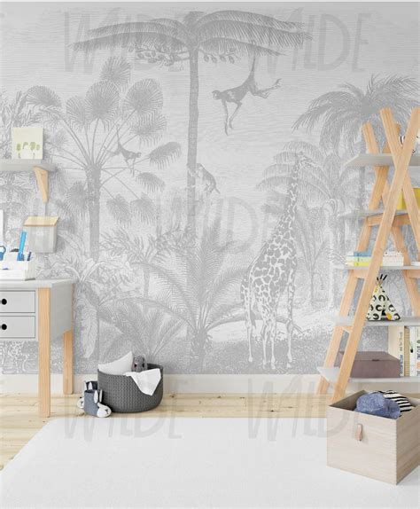 Jungle Noir Neutral Kids Safari Wallpaper – Wilde Pattern Company