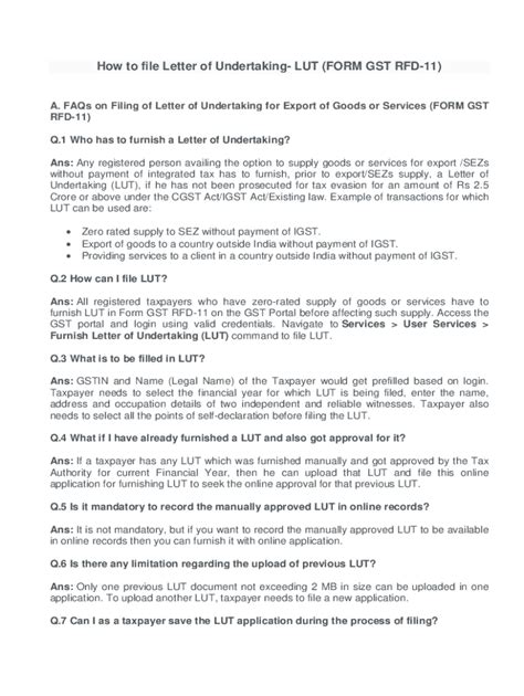 Fillable Online How to file Letter of Undertaking- LUT FORM GST RFD-11 ...