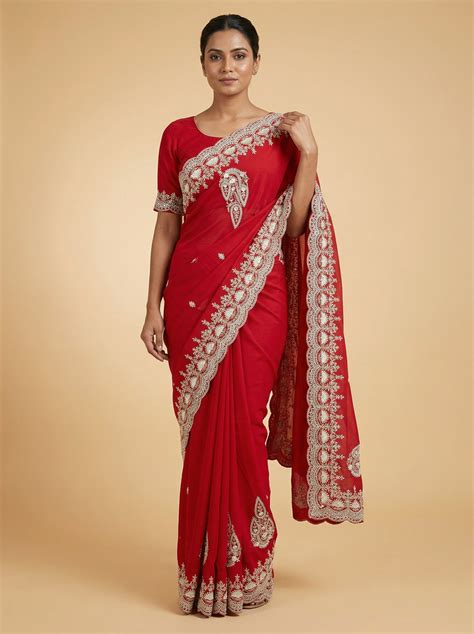 Buy Red Impactful Embroidered Saree|KALKI Fashion India