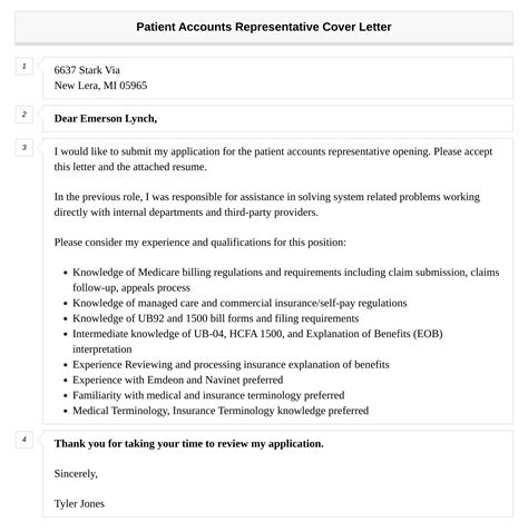 Patient Accounts Representative Cover Letter | Velvet Jobs