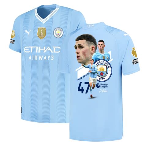 Phil Foden 47 Signed Collage Art Manchester City 2023/24 Home Jersey A ...