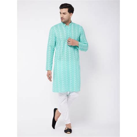 Buy Vastramay Mens Green and White Pure Cotton Kurta Pyjama (Set of 2 ...