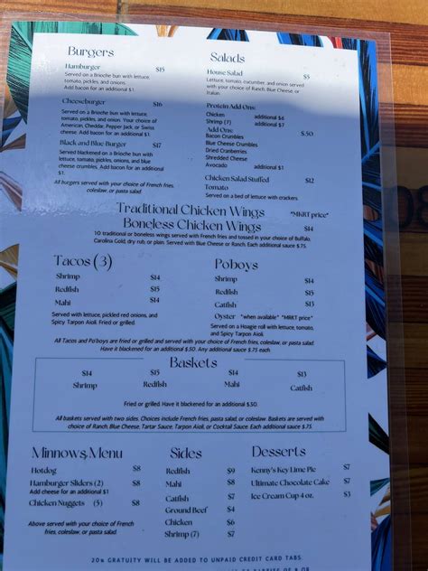 Menu at Tipsy Tarpon restaurant, Crystal River
