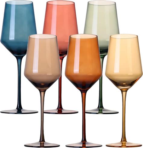 Amazon.com | comfit Colored Wine Glasses Set of 6-15oz Hand Blown Red ...
