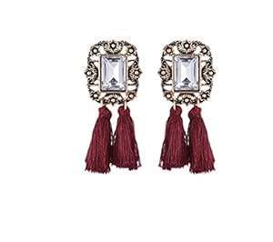 OOMPH Jewellery Maroon Tassel In Antique Gold Tone Drop Fashion ...