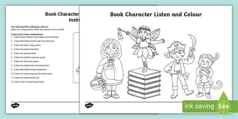 Listen and Colour Book Characters Activity (teacher made)