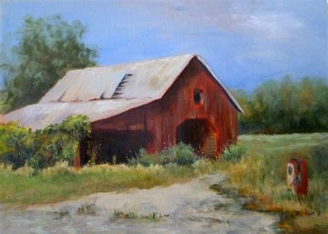 Red Country Barn 9x12 oil painting by Alexandra | Etsy | Canvas painting landscape, Landscape ... - painting of a barn