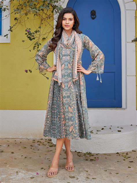 Grey Floral Cotton Midi-Dress – Dressline Fashion