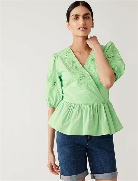 Buy Pure Cotton Embroidered Puff Sleeve Blouse at Marks & Spencer