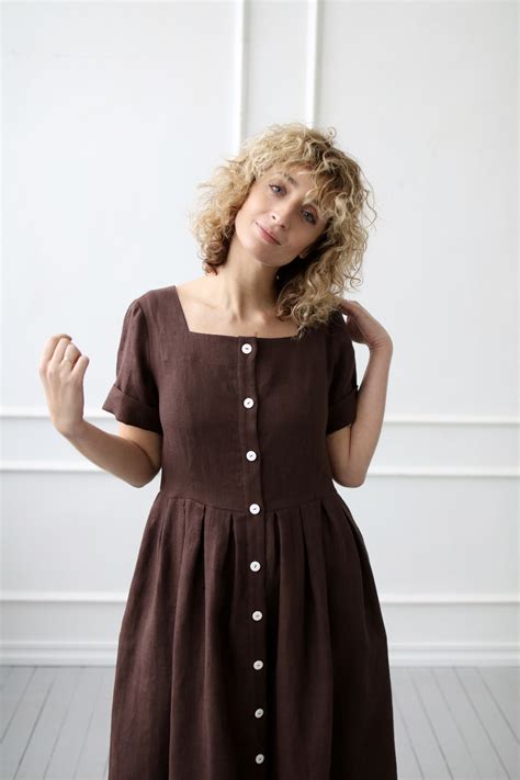 Linen Dress in Dark Brown Color / OFFON Clothing - Etsy | Silver ...