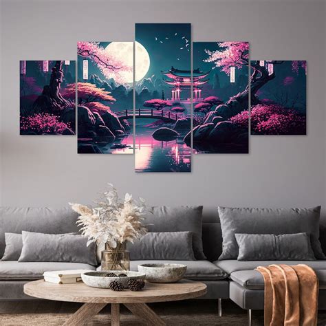 Cherry Blossom Japanese Garden Wall Art Framed Canvas Prints, Sakura ...
