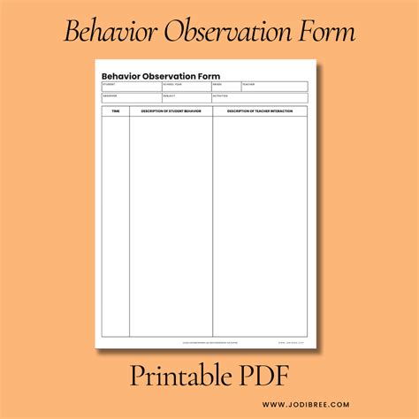 Image result for Behavior Observation Form Template