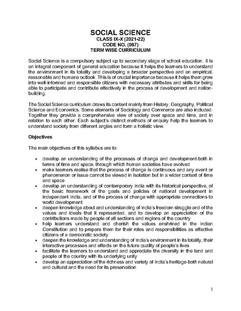 Social Science Sec 2021-22 - SOCIAL SCIENCE CLASS IX-X (2021-22) CODE ...