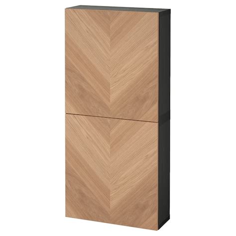 BESTÅ wall cabinet with 2 doors, black-brown/Hedeviken oak veneer ...
