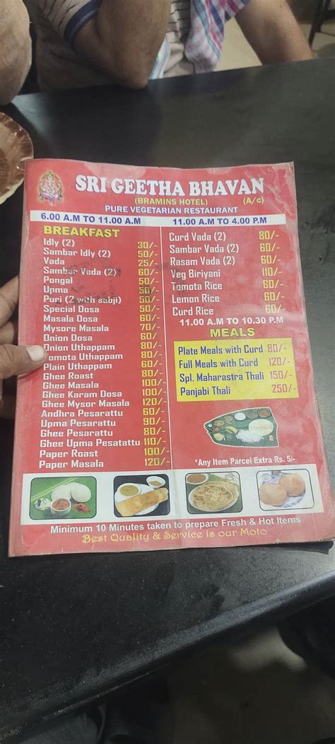 Menu at Hotel Sri Geetha Bhavan, Renigunta