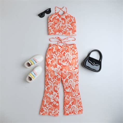 Shop Floral Printed Cut Out Detail Halter Neck Crop Top With Matching ...