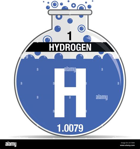 Hydrogen symbol on chemical round flask. Element number 1 of the ...