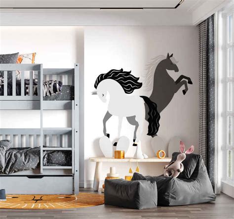 Black and white horses wallpaper sticker - TenStickers