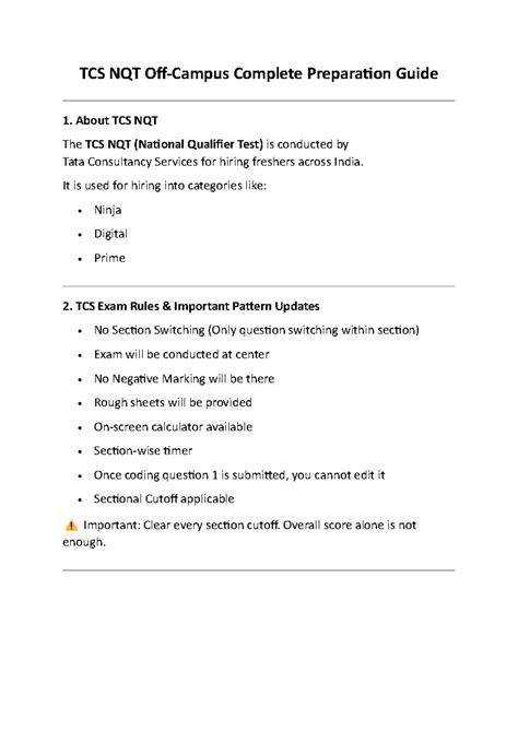 TCS NQT Complete Preparation Guide for Freshers - Studocu