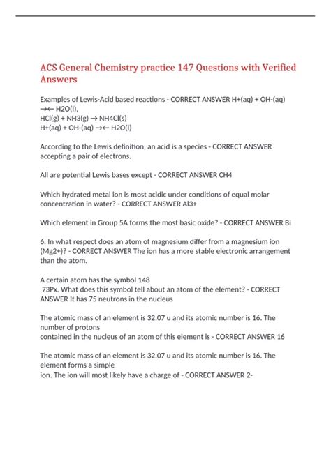ACS General Chemistry practice 147 Questions with Verified Answers,100 ...
