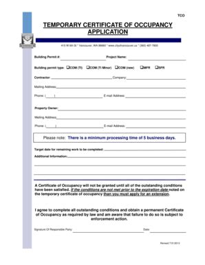 Fillable Online TEMPORARY CERTIFICATE OF OCCUPANCY APPLICATION Fax ...