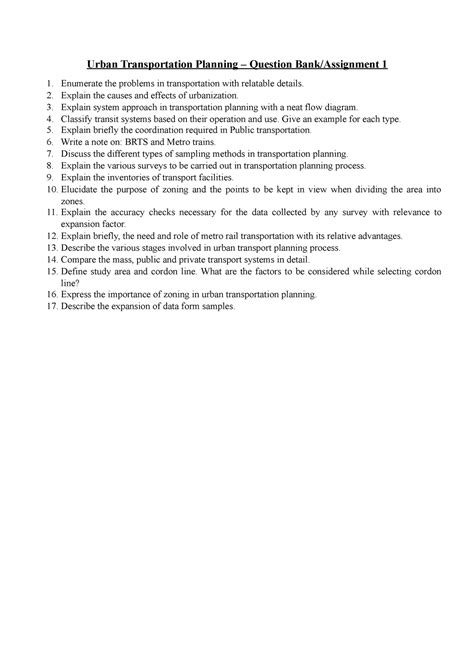 UTP QB Assignment 1 - ... - Urban Transportation Planning – Question ...