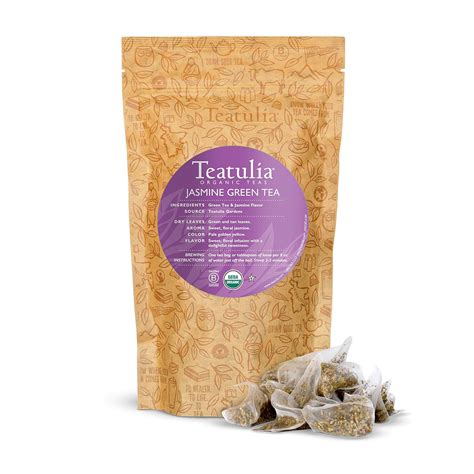 Amazon.com : Teatulia Organic Jasmine Green Tea Bags (50 Pyramid Tea Bags) | 100% Compostable ...