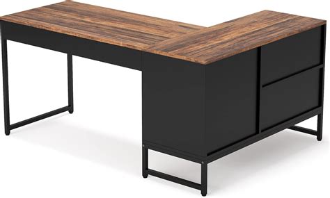 Buy Tribesigns L Shaped Desk with Storage Cabinet, 60 inch Corner Desk ...